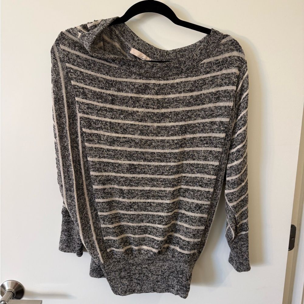 Lush Gray and White Striped Crewneck Sweater